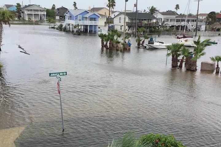 Flooding on street in Galveston Island Texas