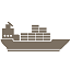 An icon for PORTS, showing the silhoette of a shipping vessel.