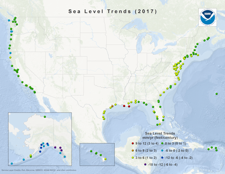 Static U.S. Sea Level Trends Map